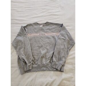 PINK Victoria's Secret Gray Crewneck Sweatshirt Pink Stripe Logo Women's S